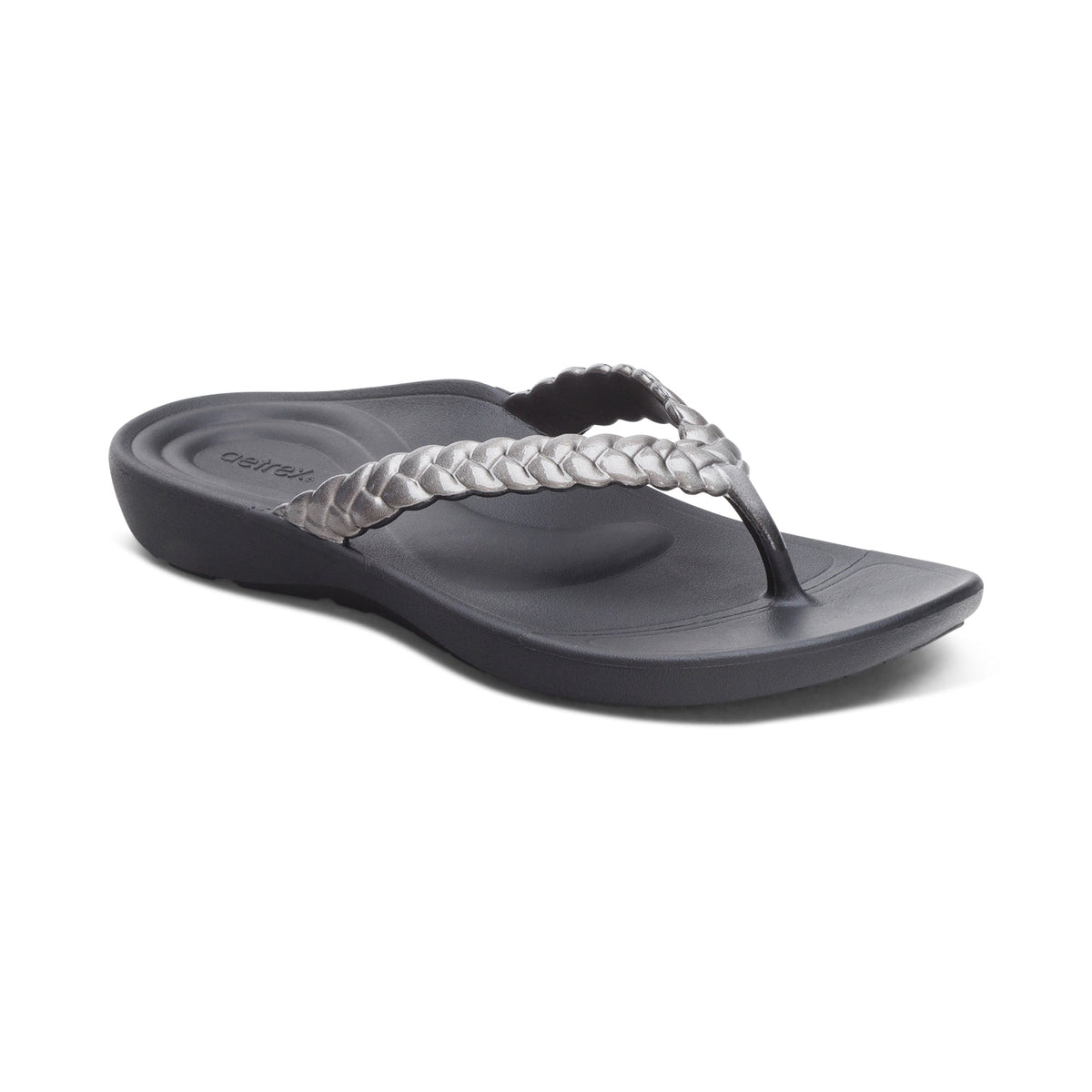 Aetrex Vicki Braided Thong Sandal - Pewter Gloss
