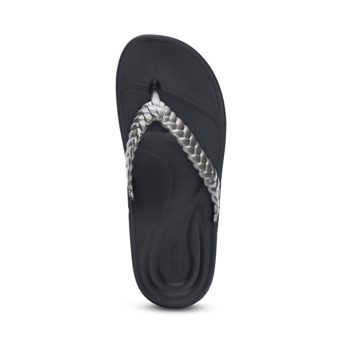 Aetrex Vicki Braided Thong Sandal - Pewter Gloss