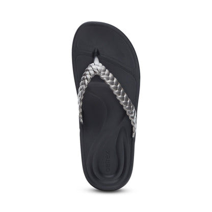 Aetrex Vicki Braided Thong Sandal - Pewter Gloss