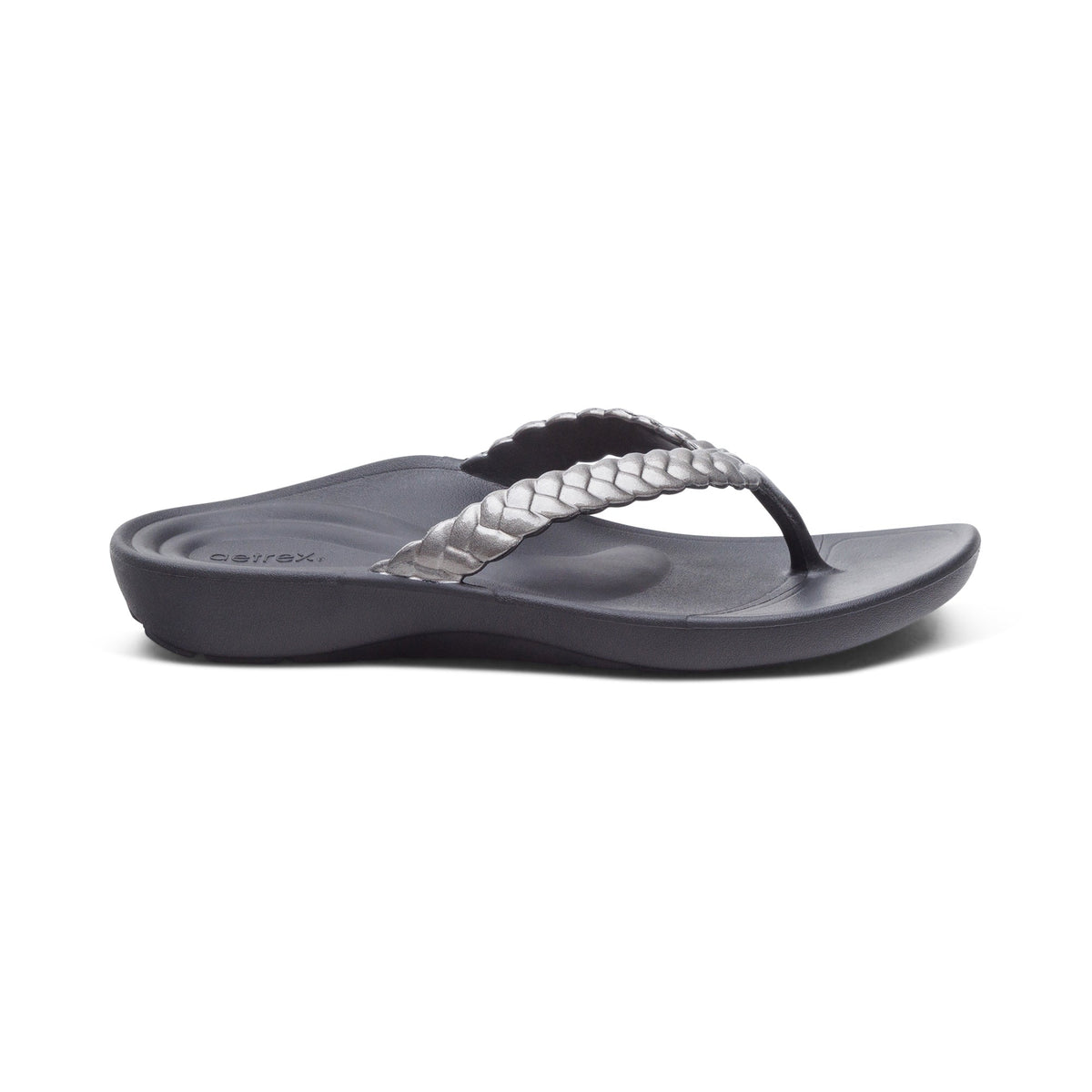 Aetrex Vicki Braided Thong Sandal - Pewter Gloss