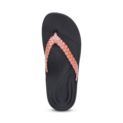 Aetrex Vicki Braided Thong Sandal - Coral Gloss