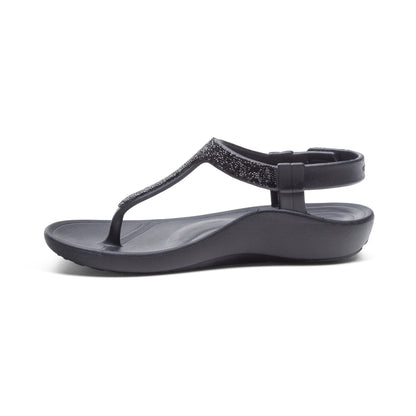 Aetrex Skyler Thong Sandal - Black Embellished