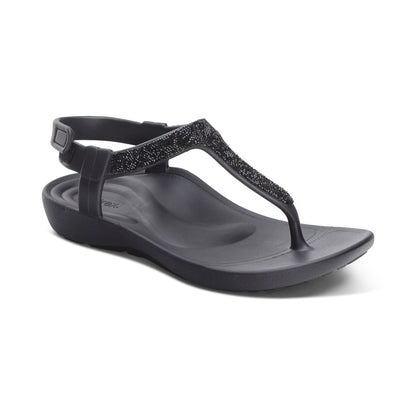Aetrex Skyler Thong Sandal - Black Embellished