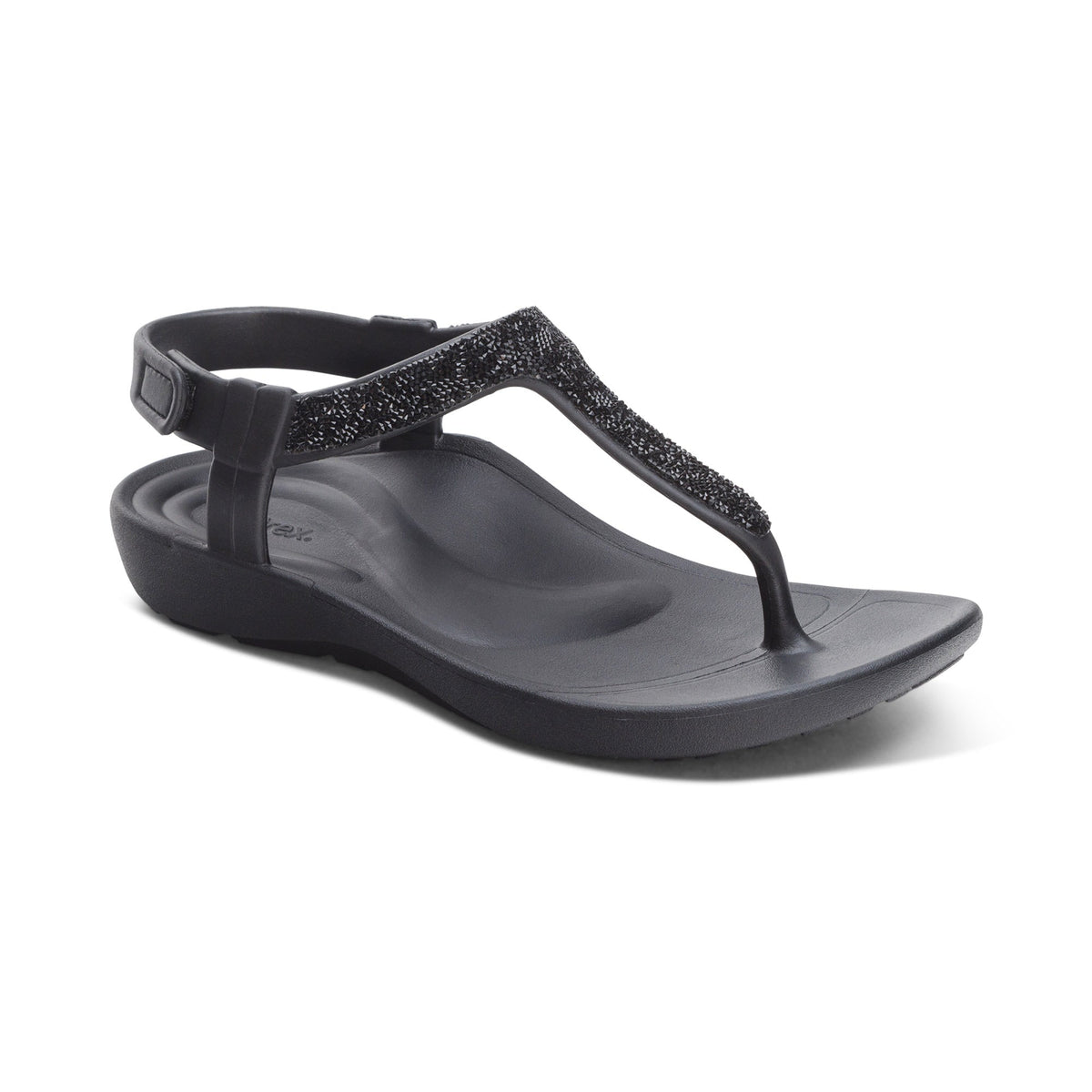 Aetrex Skyler Thong Sandal - Black Embellished