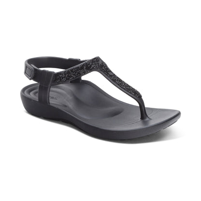 Aetrex Skyler Thong Sandal - Black Embellished
