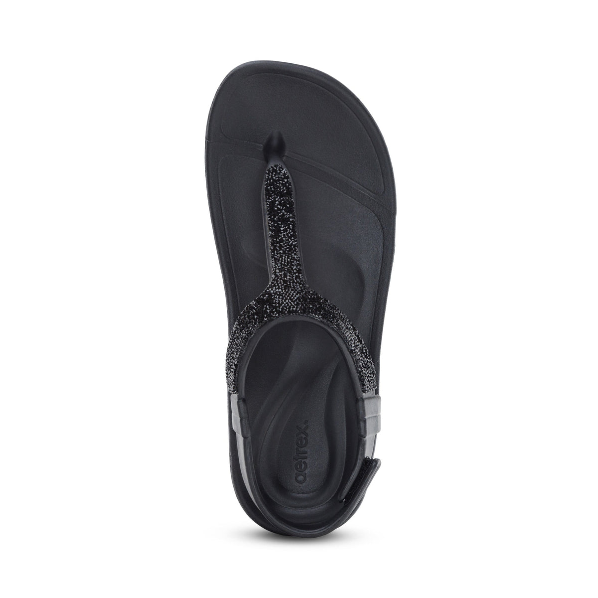 Aetrex Skyler Thong Sandal - Black Embellished