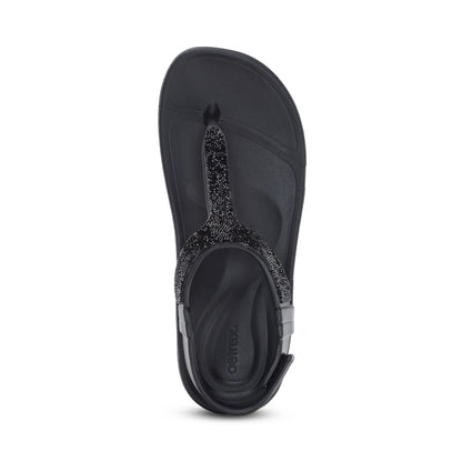 Aetrex Skyler Thong Sandal - Black Embellished