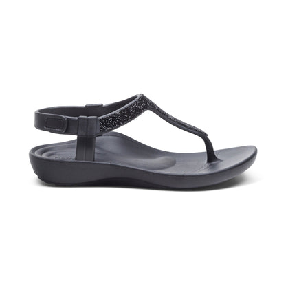 Aetrex Skyler Thong Sandal - Black Embellished