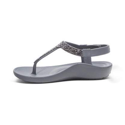 Aetrex Skyler Thong Sandal - Pewter Embellished