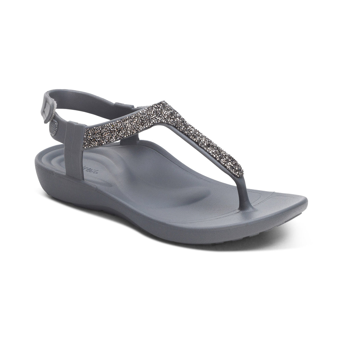 Aetrex Skyler Thong Sandal - Pewter Embellished