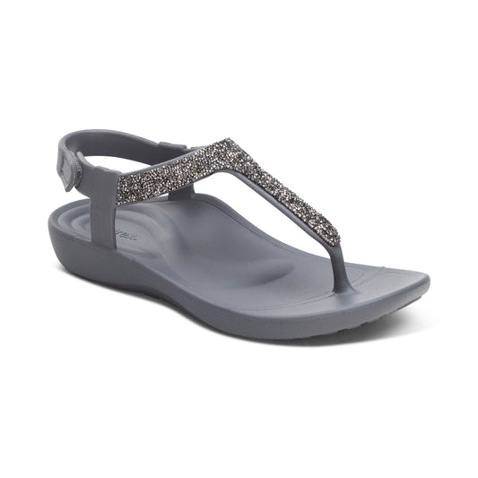Aetrex Skyler Thong Sandal - Pewter Embellished