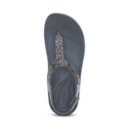 Aetrex Skyler Thong Sandal - Pewter Embellished