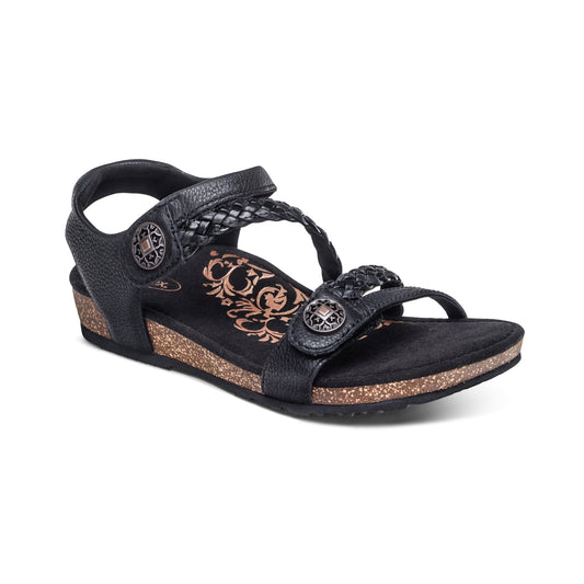 Aetrex Jillian Braided Quarter Strap Sandal - Black