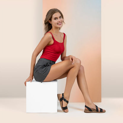 Aetrex Tamara Asymmetrical Quarter Strap Sandal - Walnut