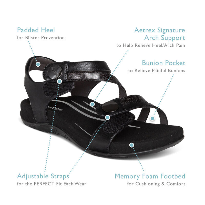 Aetrex Jess Adjustable Quarter Strap Sandal - Smoke