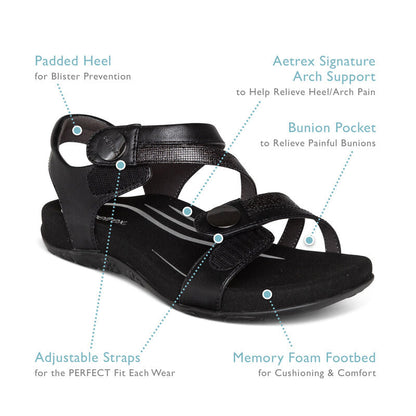 Aetrex Jess Adjustable Quarter Strap Sandal - Smoke