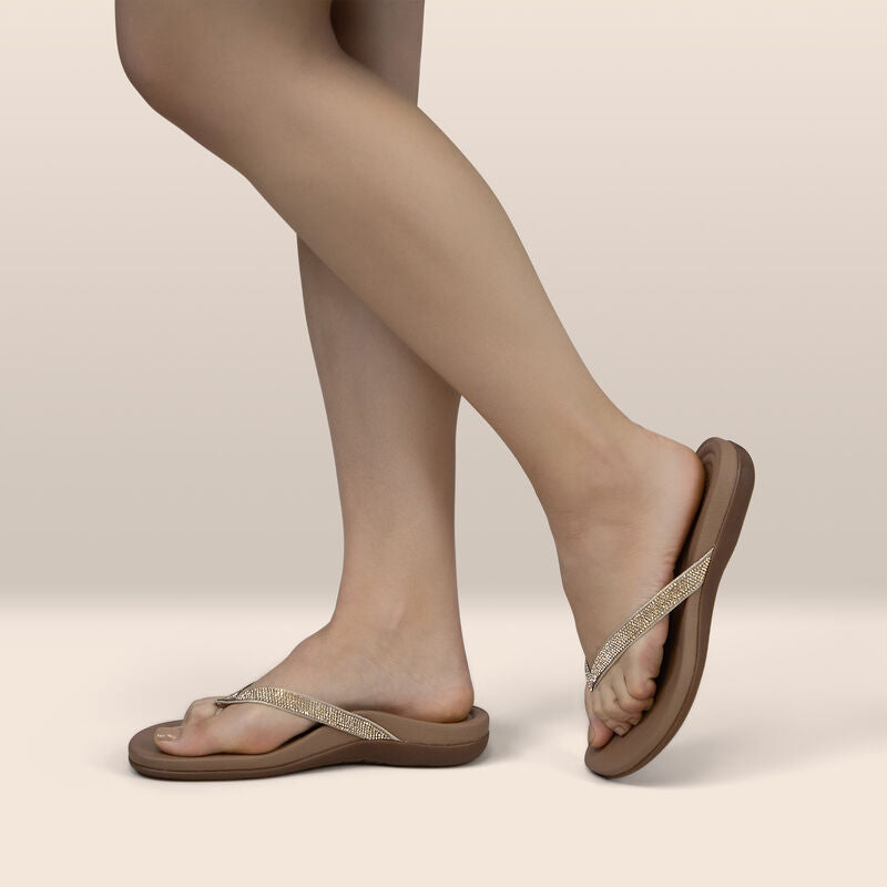 Aetrex Eve Sparkly Thong Sandal - Gold