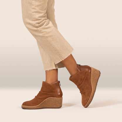 Aetrex Kara Ankle Wedge Boot - Cognac