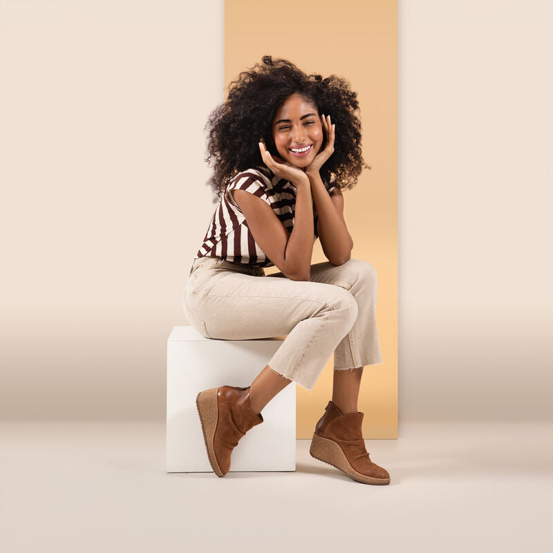 Aetrex Kara Ankle Wedge Boot - Cognac