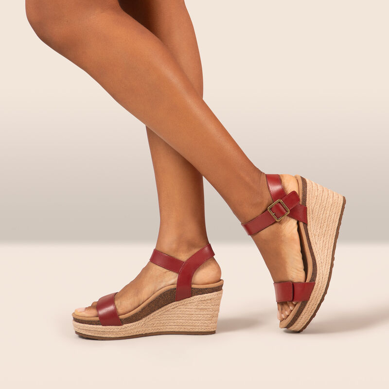 Aetrex Sydney Quarter Strap Espadrille Wedge - Red