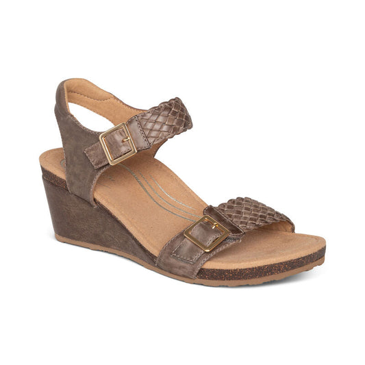 Aetrex Grace Adjustable Woven Wedge - Taupe