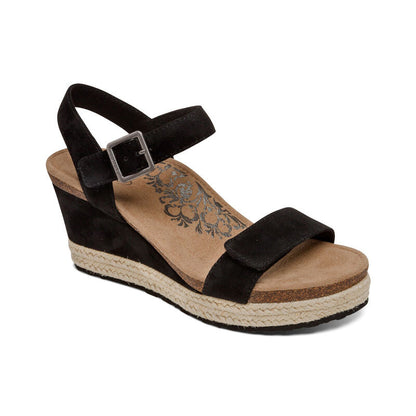 Aetrex Sydney Quarter Strap Espadrille Wedge - Black