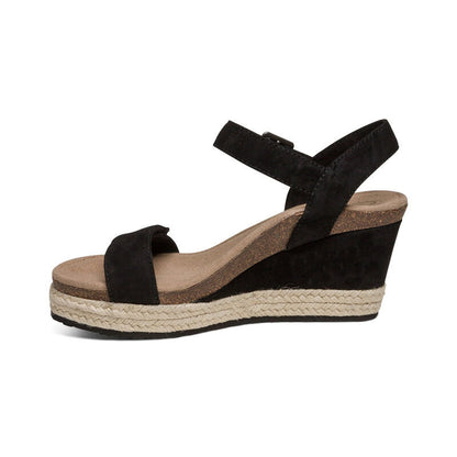 Aetrex Sydney Quarter Strap Espadrille Wedge - Black