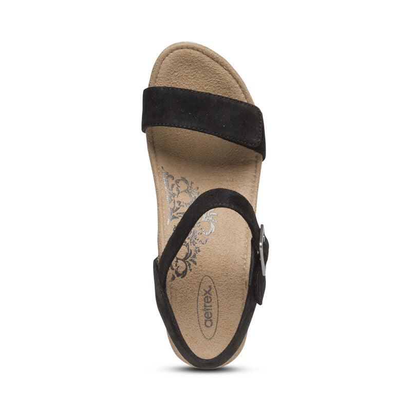 Aetrex Sydney Quarter Strap Espadrille Wedge - Black