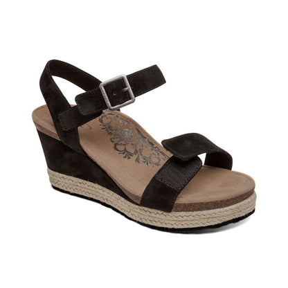 Aetrex Sydney Quarter Strap Espadrille Wedge - Black