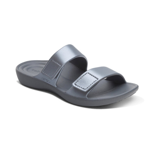 Aetrex Kaia Two Band Slide - Pewter