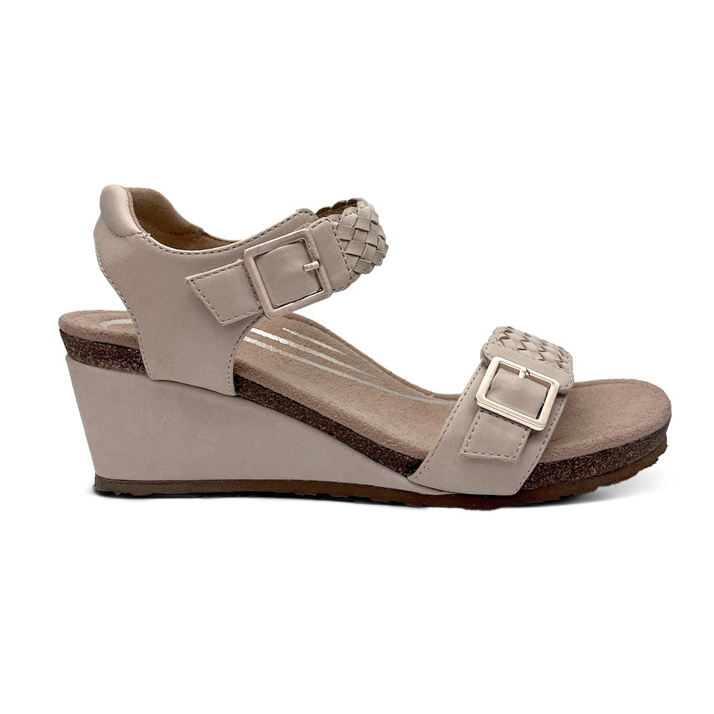 Aetrex Grace Adjustable Woven Wedge - Bone