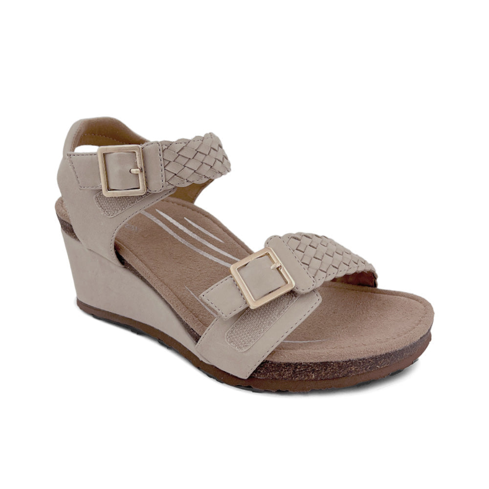 Aetrex Grace Adjustable Woven Wedge - Bone