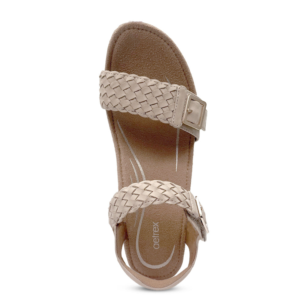 Aetrex Grace Adjustable Woven Wedge - Bone