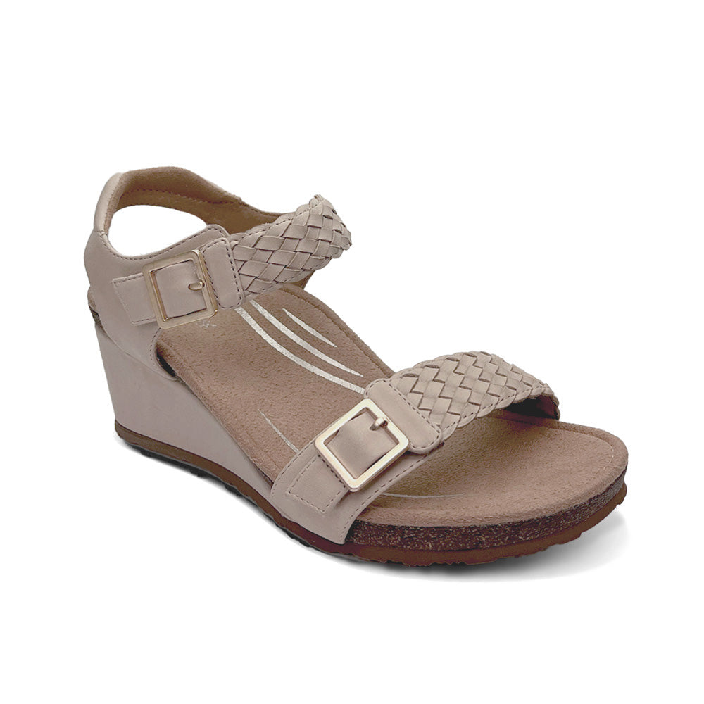 Aetrex Grace Adjustable Woven Wedge - Bone