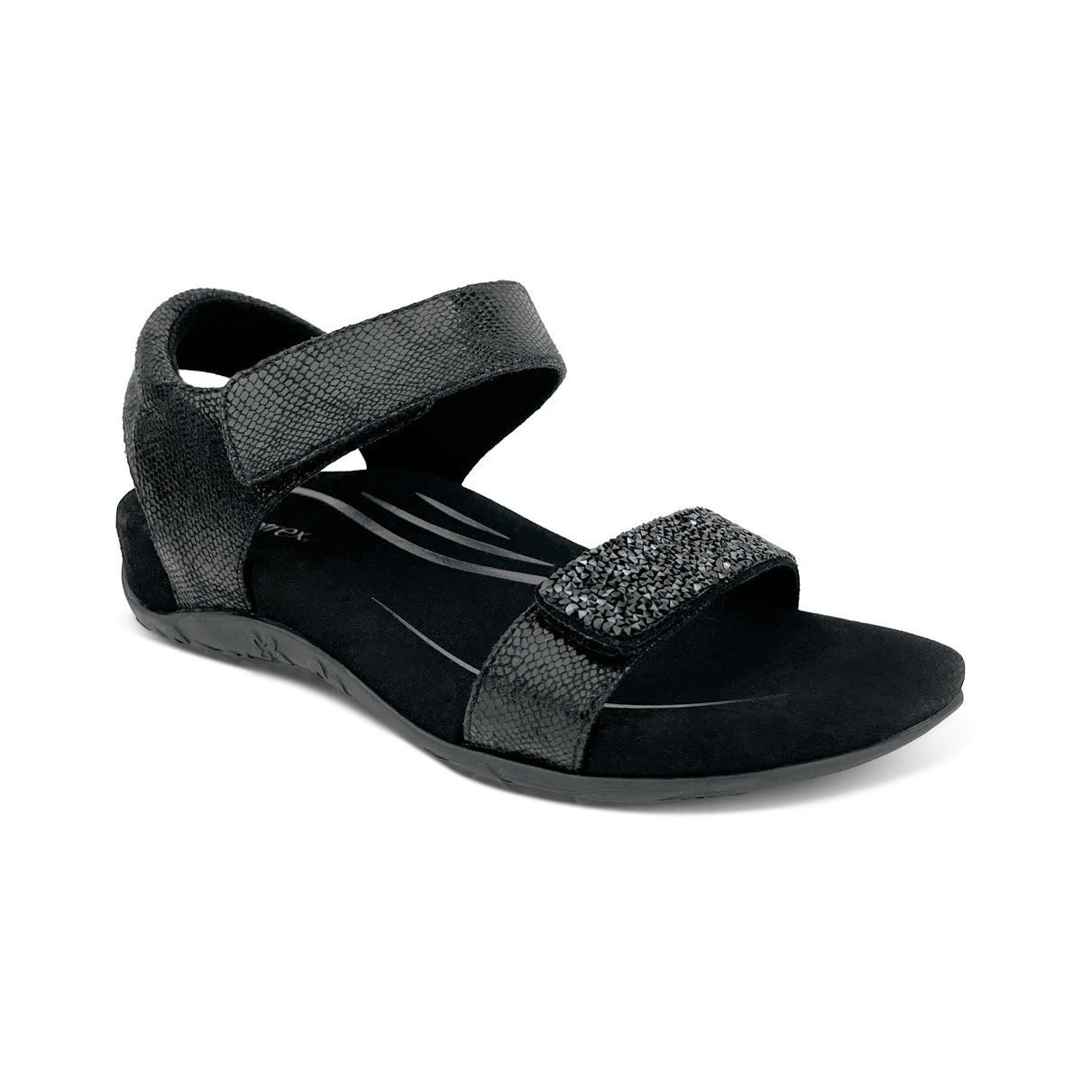 Aetrex Maria Studded Quarter Strap - Jeweled Black