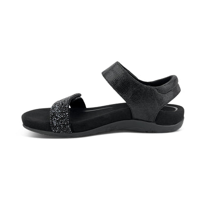Aetrex Maria Studded Quarter Strap - Jeweled Black