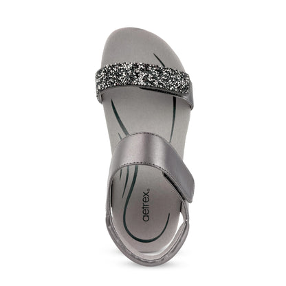 Aetrex Maria Studded Quarter Strap - Jeweled Gunmetal