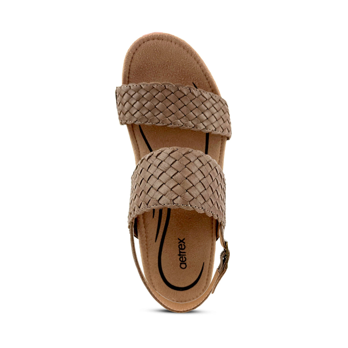 Aetrex Summer Woven Quarter Strap Wedge - Taupe