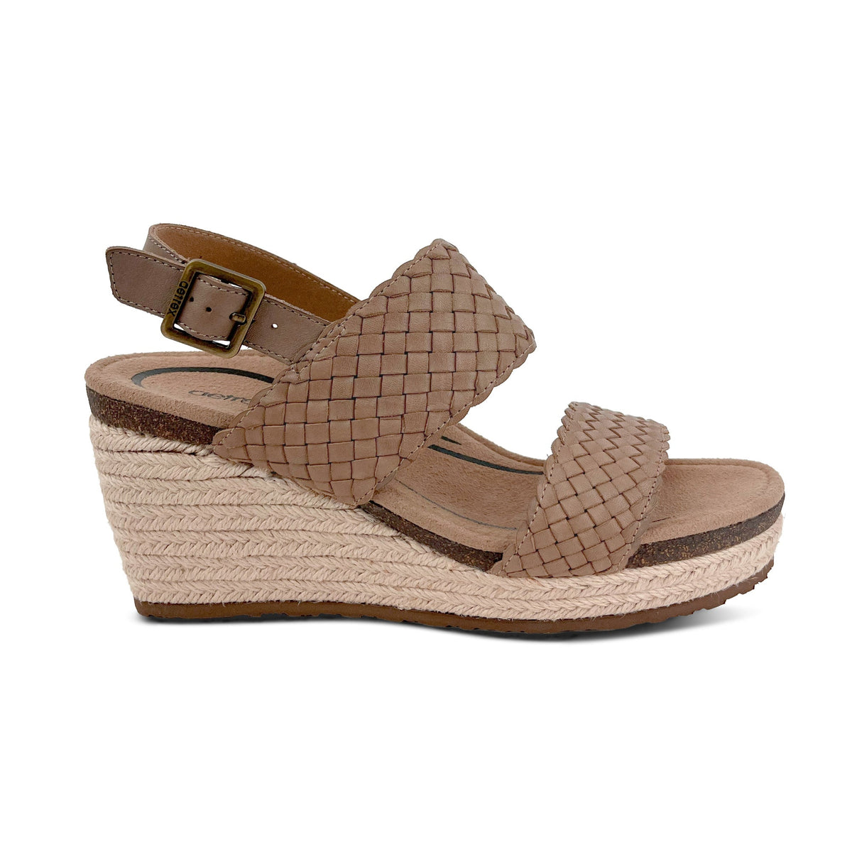Aetrex Summer Woven Quarter Strap Wedge - Taupe