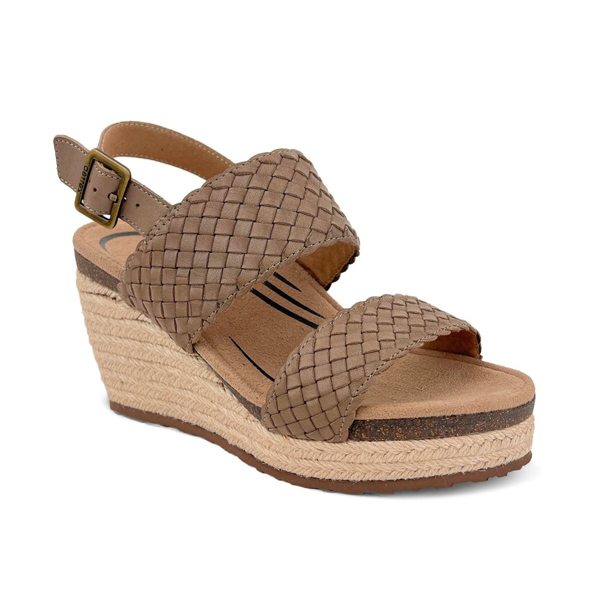 Aetrex Summer Woven Quarter Strap Wedge - Taupe