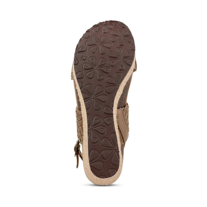 Aetrex Summer Woven Quarter Strap Wedge - Taupe