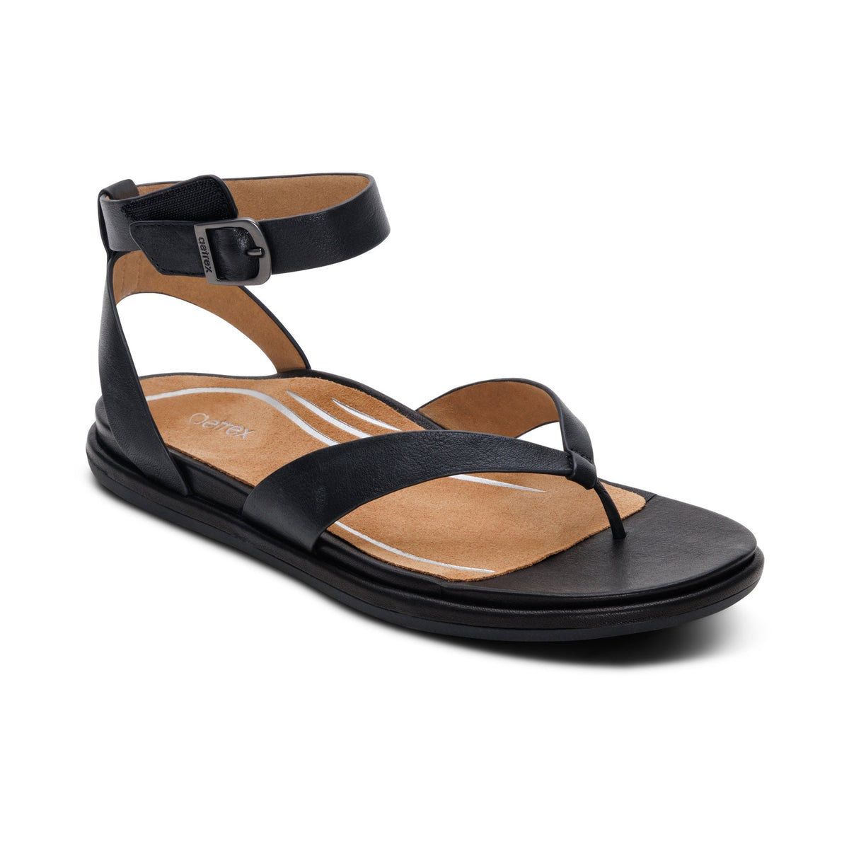 Aetrex Kendall Arch Support Thong Sandal - Black