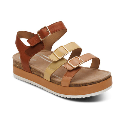 Aetrex Aria Arch Support Platform Sandal - Sand Multi