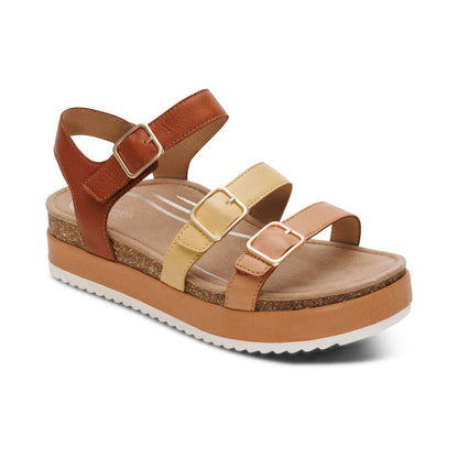 Aetrex Aria Arch Support Platform Sandal - Sand Multi