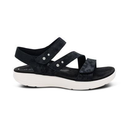 Aetrex Savannah Adjustable Quarter Strap Sandal - Black