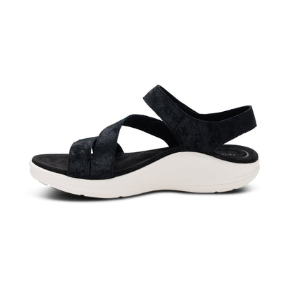 Aetrex Savannah Adjustable Quarter Strap Sandal - Black