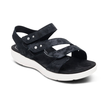 Aetrex Savannah Adjustable Quarter Strap Sandal - Black