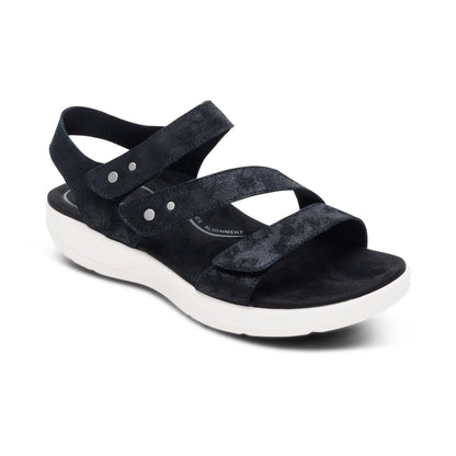 Aetrex Savannah Adjustable Quarter Strap Sandal - Black