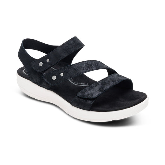 Aetrex Savannah Adjustable Quarter Strap Sandal - Black