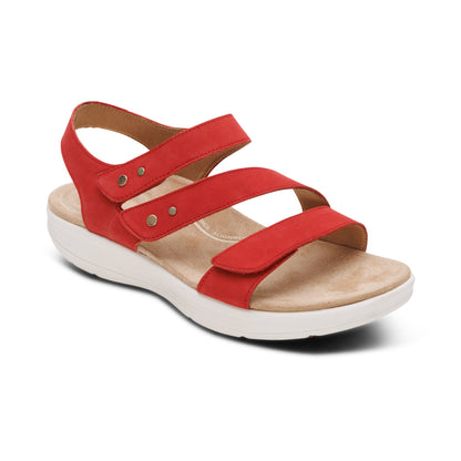 Aetrex Savannah Adjustable Quarter Strap Sandal - Red